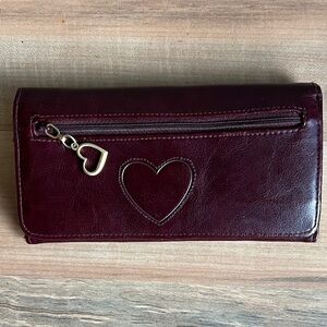 Chic Burgundy Leather Wallet with Heart Charm